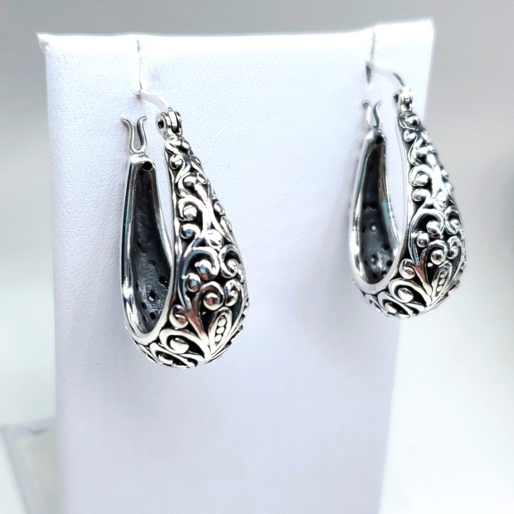 Sterling Silver Basket Hoop Earrings NWT